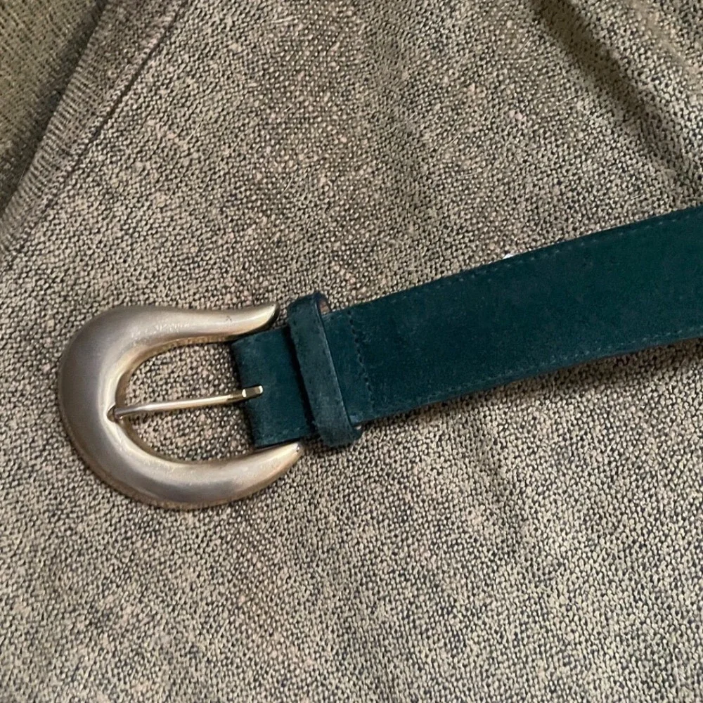 Vintage Forest Green Suede Belt Gold Sculptural Buckle Emerald‎ Green Small